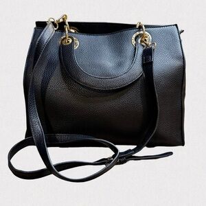Badgley Mischka Black Pebbled Leather Shoulder Bag with Gold Hardware